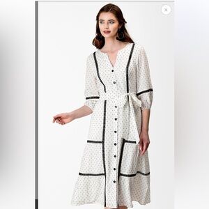 Eshakti Lace Trim Swiss Dot Cotton Shirtdress NWOT